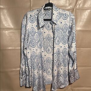 Zara White and Blue Geometric Shirt